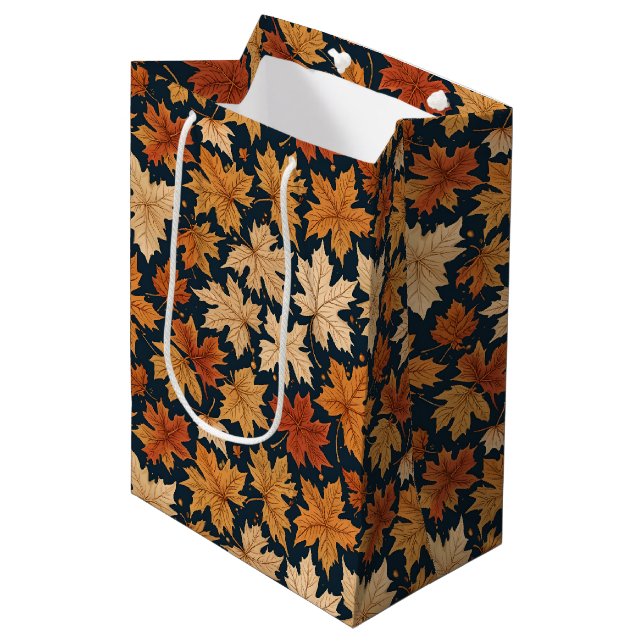 Herbst- und Herbsternte Blätter Mittlere Geschenktüte (Vorderseite Schrägansicht)