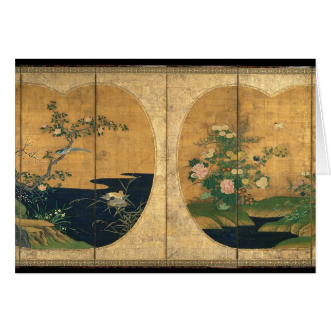 Herbst- und Winterblumen und -vögel (Vorderseite (Horizontal))