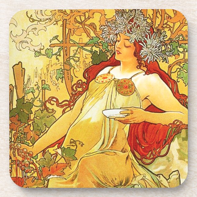 Herbst-Untersetzer Alphonse Mucha Untersetzer (Vorderseite)