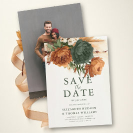 Herbst Verbranntes Orange Rost Grün Boho Pampas Ho Save The Date