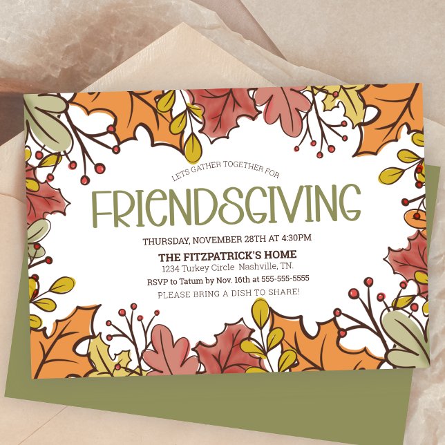 Herbst verlässt Friendsgiving-Dinner Einladung (Autumn Leaves Friendsgiving Dinner Invitation)