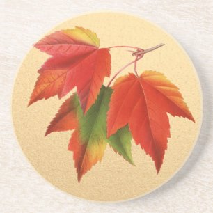 Herbst verlässt Herbstfarben-Ahorn-Blatt auf Gold Sandstein Untersetzer