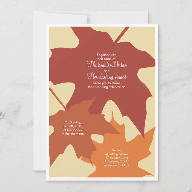 Herbst verlässt Hochzeitseinladung - Orangen Einladung (Vorderseite)