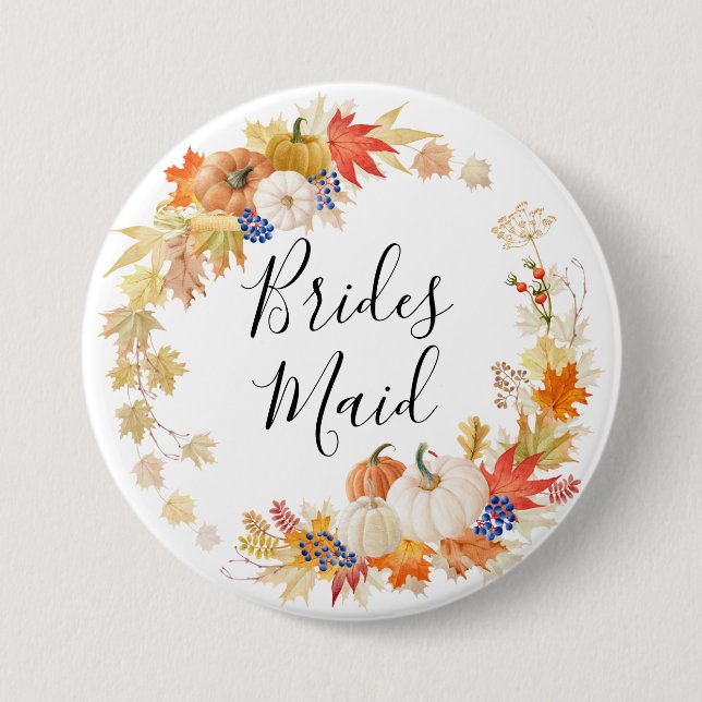 Herbst verlässt Kürbis-Brautjungfer Button (Vorderseite)
