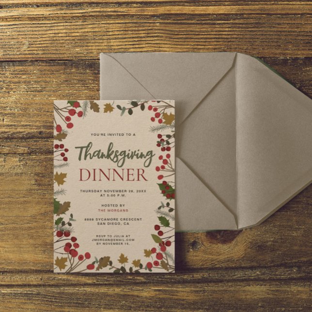 Herbst verlässt rustikales Erntedank Einladung (Thanksgiving dinner rustic invitation.)