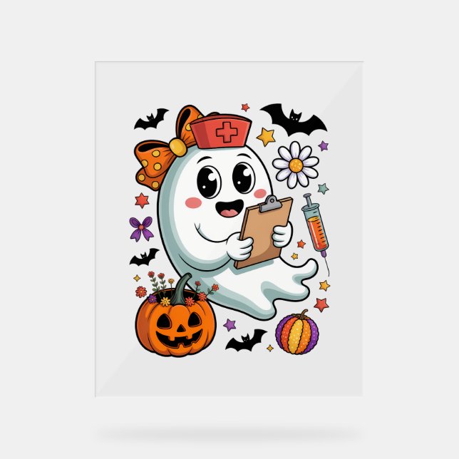 Herbst Vibes Ghost Nurse Herbst Acrylschild (Vorderseite)