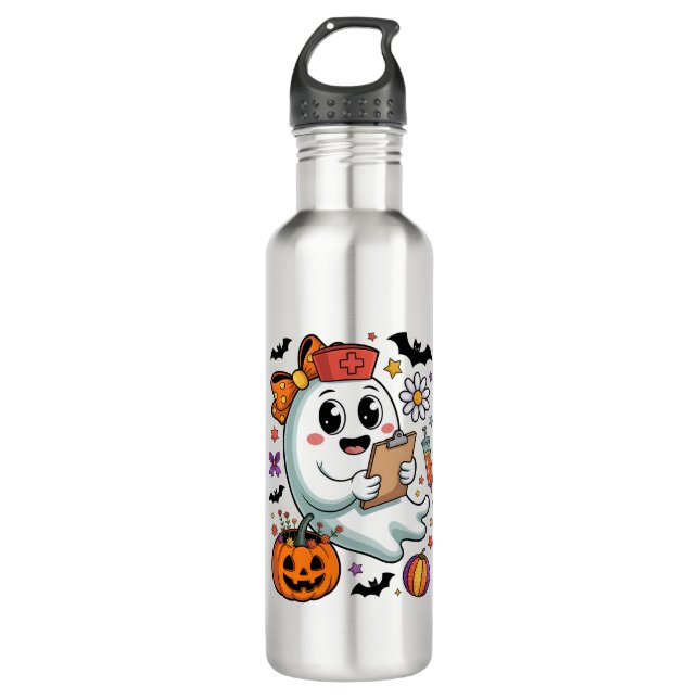 Herbst Vibes Ghost Nurse Herbst Edelstahlflasche (Vorderseite)