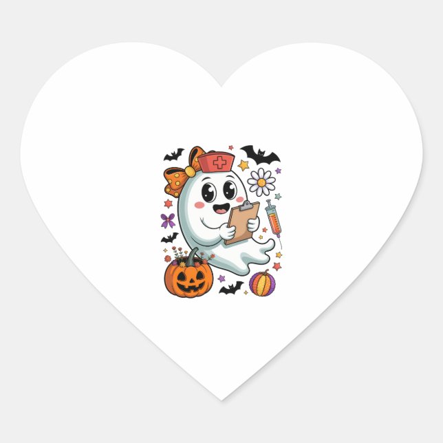 Herbst Vibes Ghost Nurse Herbst Herz-Aufkleber (Vorderseite)
