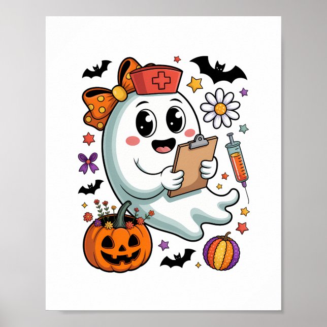 Herbst Vibes Ghost Nurse Herbst Poster (Vorne)