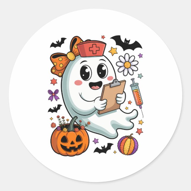 Herbst Vibes Ghost Nurse Herbst Runder Aufkleber (Vorderseite)