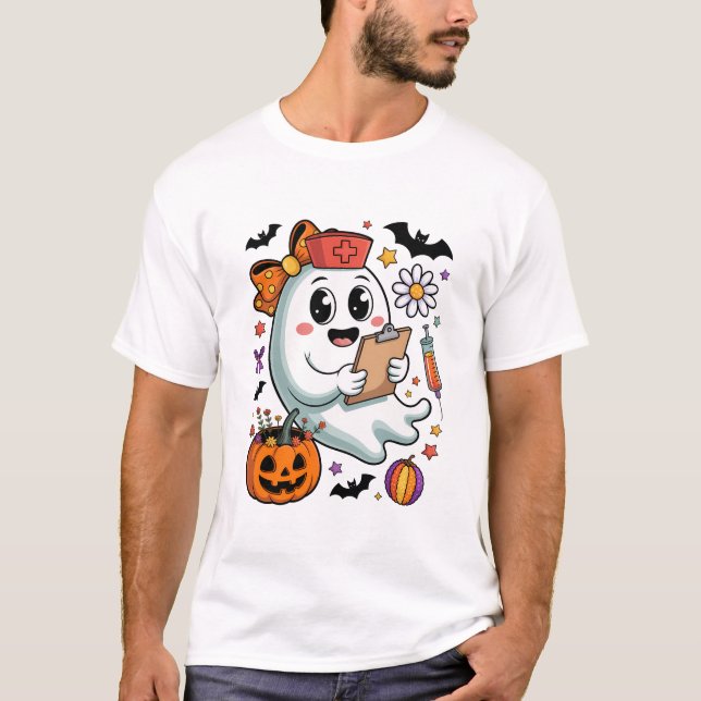 Herbst Vibes Ghost Nurse Herbst T-Shirt (Vorderseite)