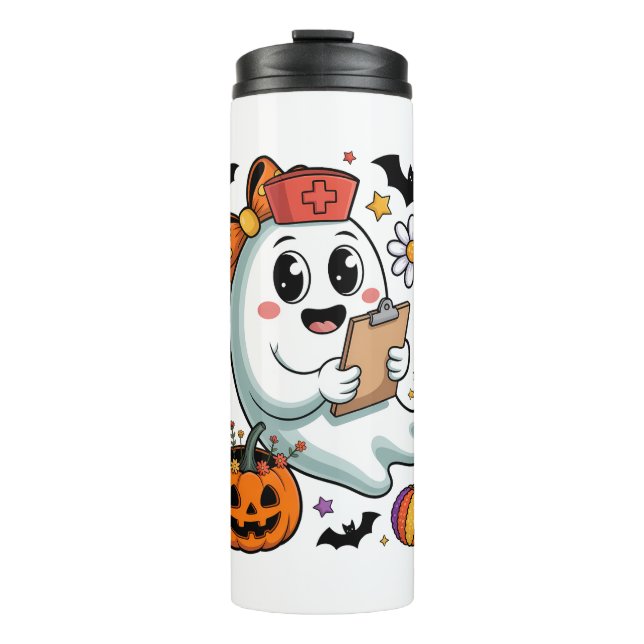 Herbst Vibes Ghost Nurse Herbst Thermosbecher (Vorderseite)
