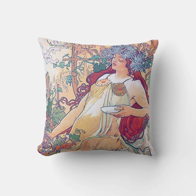 Herbst (vier Jahreszeiten), Alphonse Mucha Kissen (Vorderseite)