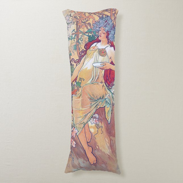 Herbst (vier Jahreszeiten), Alphonse Mucha Seitenschläferkissen (Vorderseite Vertikal)