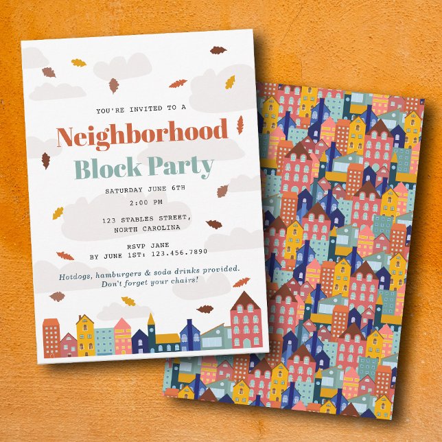 Herbst-Viertel-Blockparty Einladung (Fall Autumn Neighborhood Block Party Invitation)