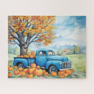 Herbst-Vintage-Pickup und Kürbisse 16x20