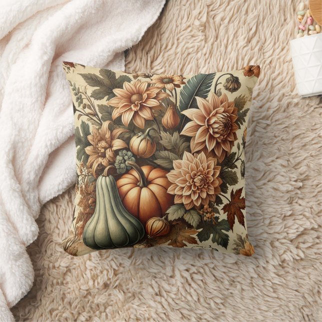 Herbst Vintager floraler Kürbis Kissen Kissen (Decke)
