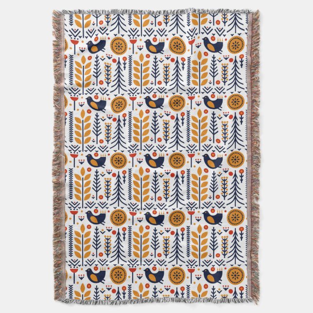 Herbst-Vogel-Volkskunst-Muster Decke (Vorderseite Vertikal)