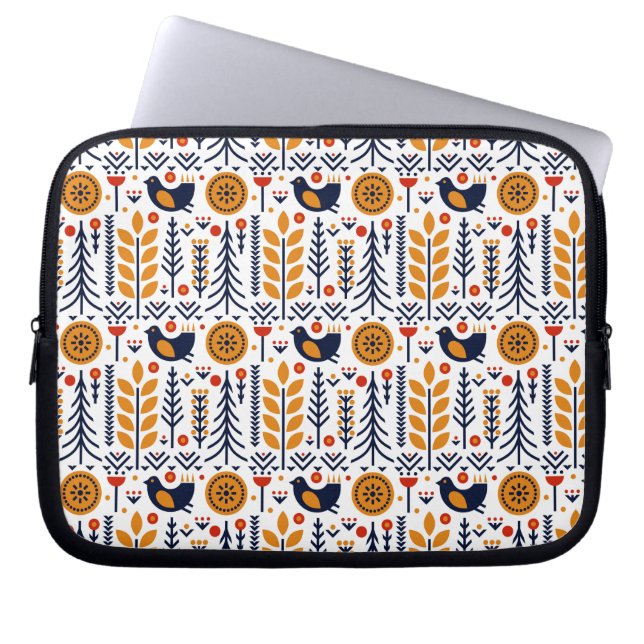 Herbst-Vogel-Volkskunst-Muster Laptopschutzhülle (Vorderseite)