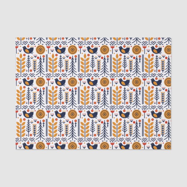 Herbst-Vogel-Volkskunst-Muster Seidenpapier (Vorderseite)