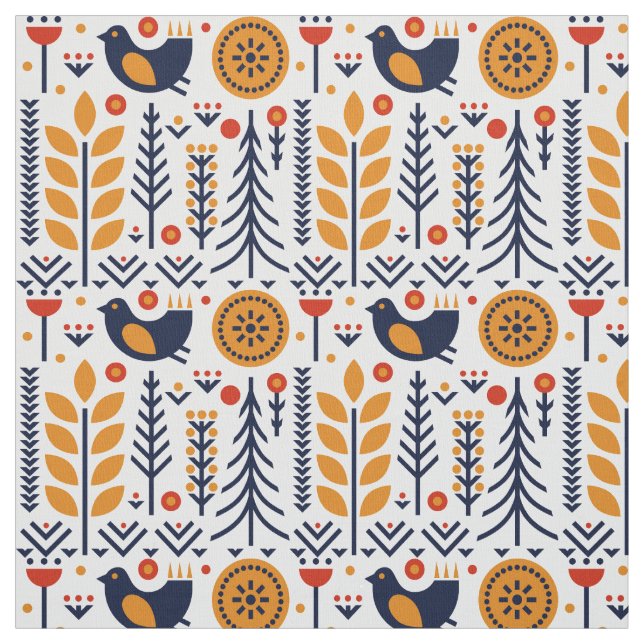 Herbst-Vogel-Volkskunst-Muster Stoff (Muster)
