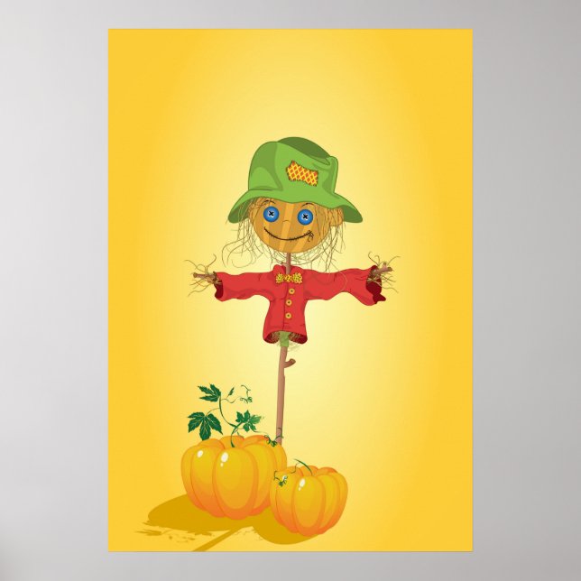 Herbst-Vogelscheuche und Kürbisse Herbsternte Poster (Vorne)