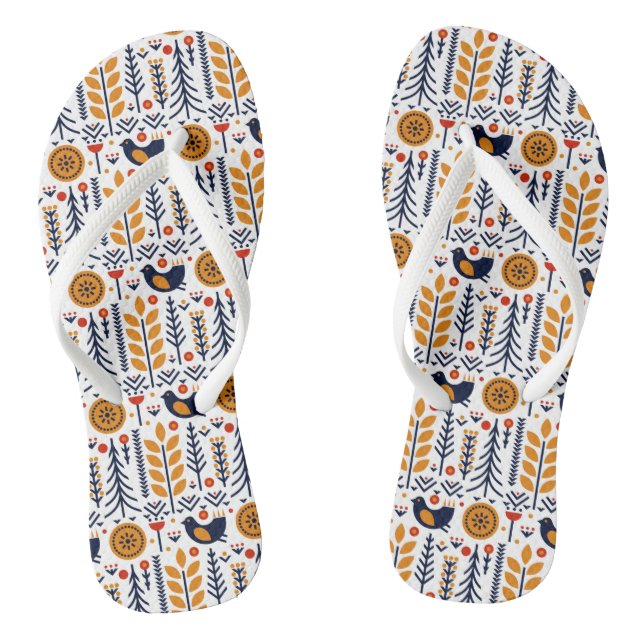 Herbst-Vogelvolk-Muster Flip Flops (Fußbett)