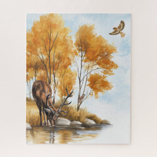 Herbst-Wald-Bach-Hirsche-und-Habichte-Natur
