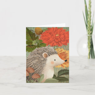 Herbst-Wald-Igel mit roten und gelben Blumen