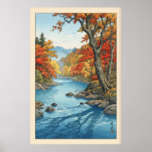 Herbst-Wandkunst-Druck Flussszene mit Herbst Poster