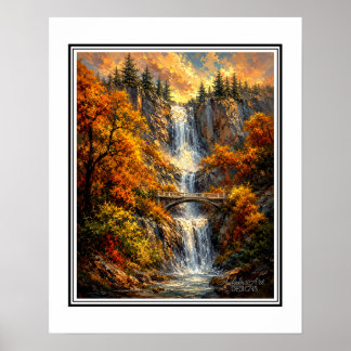 Herbst-Wasserfall-Landschaft Impressionist Poster