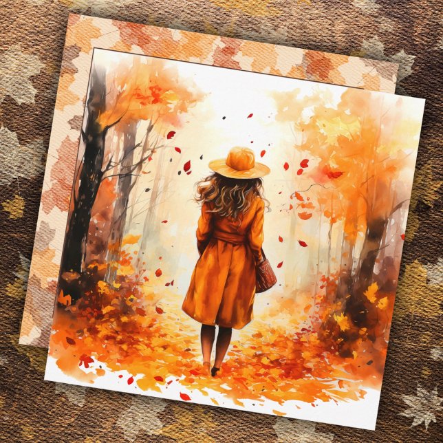 Herbst Wasserfarbe Friedlich Girl Walking (Von Creator hochgeladen)