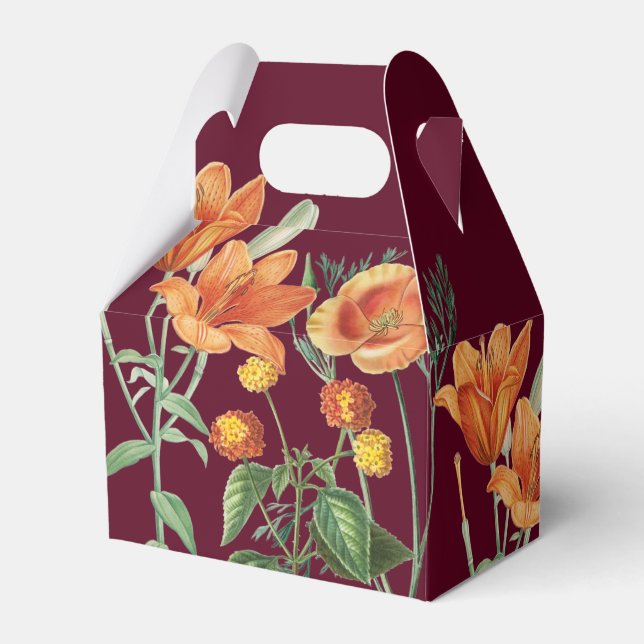 Herbst Wasserfarbe Orange Blumenburgund Geschenkschachtel (Vorderseite)