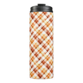 Herbst Wasserfarbe Orangefarbenes Kariertes Muster Thermosbecher