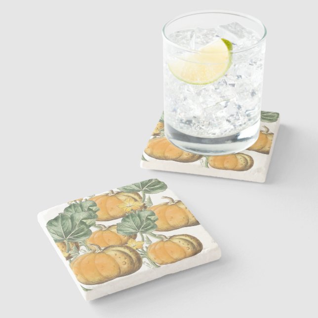 Herbst Wasserfarbe Vintage Pumpkins Steinuntersetzer (Seitenansicht)