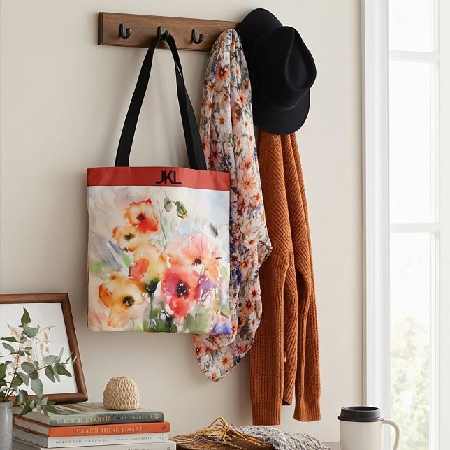Herbst-Wasserfarben-Mohn-Monogramm Tasche (Von Creator hochgeladen)