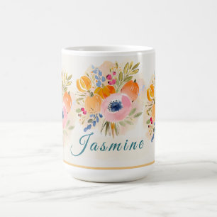 Herbst-Watercolor-Kürbis und -Blüte – Herbstliche  Kaffeetasse