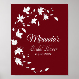 Herbst-Wein- & Weiß-Blumen-Brautparty-Schild Poster