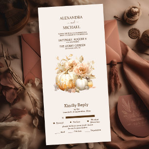 Herbst Weiß Gold Glitter Kürbis Hochzeit All In One Einladung