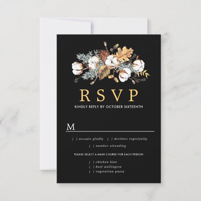 Herbst Weiße Blütenhochzeit RSVP-Karte, Mahlzeiten RSVP Karte (Vorderseite)
