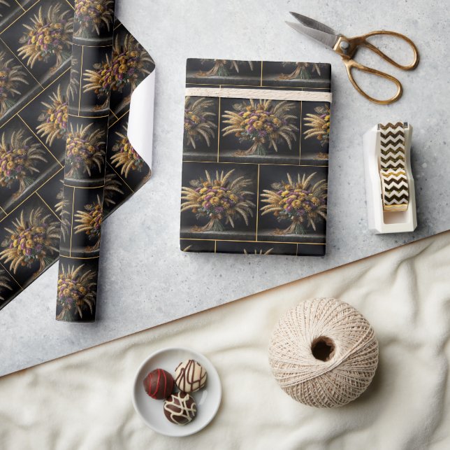 Herbst Weizenhalme und Mum Bouquet Geschenkpapier (Kunsthandwerk)