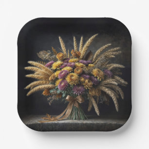 Herbst Weizenhalme und Mum Bouquet Pappteller