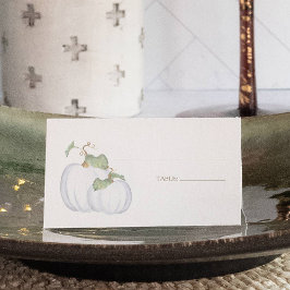 Herbst White Pumpkin & Greenery Wasserfarbenhochze Platzkarte