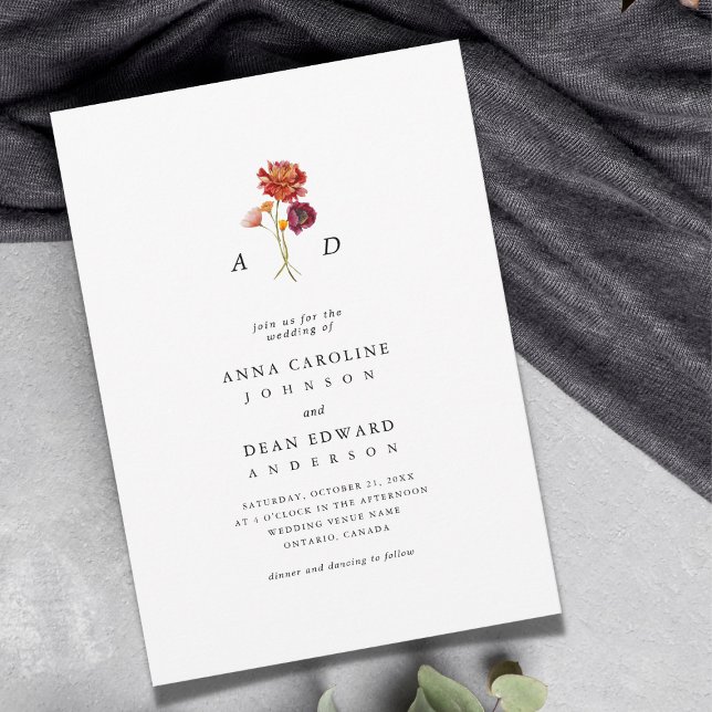 Herbst-Wildblume Botanisches Monogramm QR-Code Hoc Einladung (Von Creator hochgeladen)