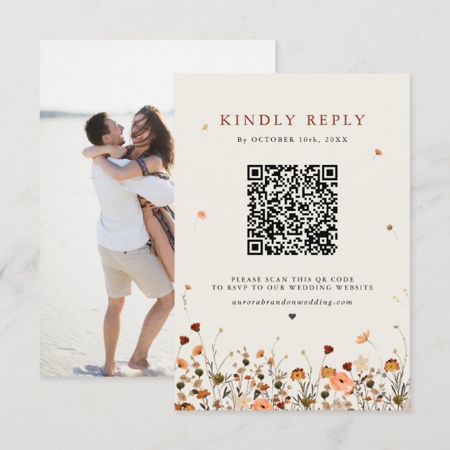 Herbst Wildblume Garden Floral Boho Hochzeit RSVP Karte (Vorne/Hinten)