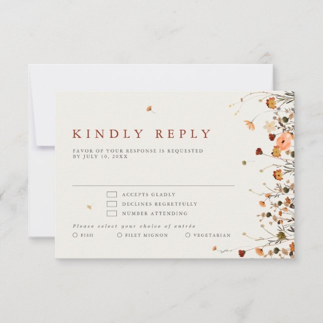 Herbst Wildblume Garden Floral Boho Hochzeit RSVP Karte (Vorderseite)