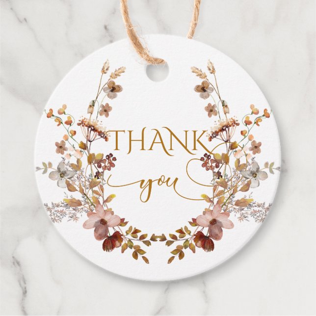 Herbst Wildblume Minimalistisch Elegante Babydusch Geschenkanhänger (Vorderseite)