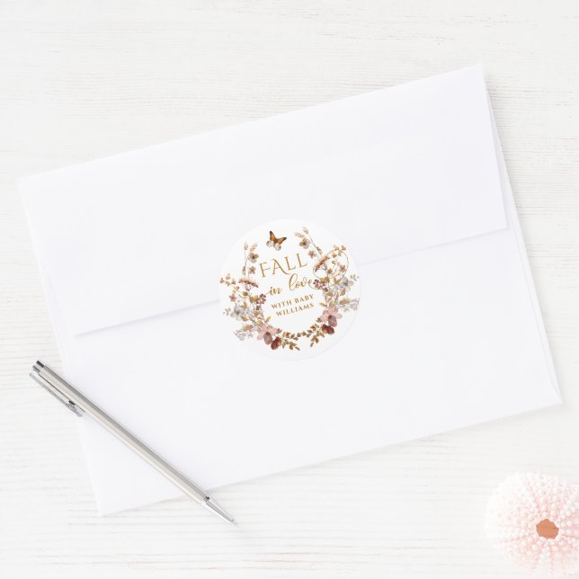 Herbst Wildblume Minimalistisch Elegante Babydusch Runder Aufkleber (Umschlag)