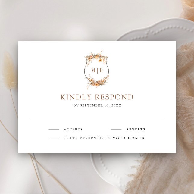 Herbst Wildblume Monogram Wappen Hochzeit RSVP Karte (Von Creator hochgeladen)