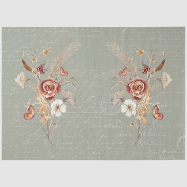 Herbst Wildblume Pampas Grass Sage Green Decoupage Seidenpapier (Vorderseite)